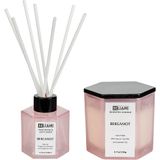 Set van geurkaars en geurstokjes diffuser roze 100% soja wax katoenen lont glas fruitig bergamot