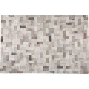 Vloerkleed grijs/beige leer 160 x 230 cm patchwork handgemaakt modern