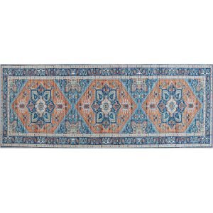Loper Tapijt Blauw en Oranje 80 x 200 cm Polyester Geometrisch Patroon Anti-slip Modern Gang Vloerkleed