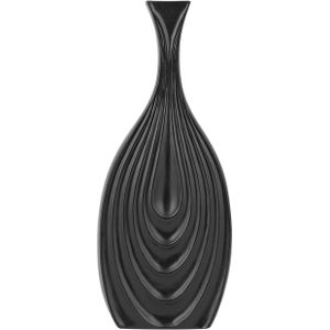 Decoratieve vaas zwart porselein 39 cm gesneden oppervlak onregelmatige vorm modern