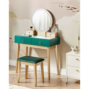 Stijlvolle ornamentele 4 lade glam kaptafel make-uptafel LED spiegel groen goud Fedry