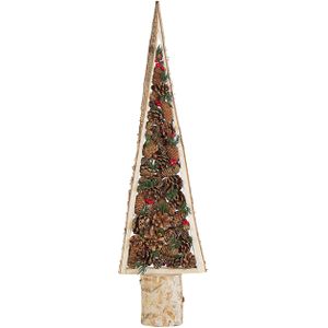 Decofiguur multicolor dennenhout synthetisch materiaal 96 cm kerstboom met dennenappels boho kerstmis winter