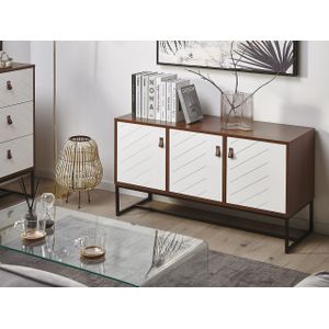 Moderne dressoir opbergkast ladekast 1 compartiment 3 deuren donker hout met wit zwart metaal onderstel Nueva