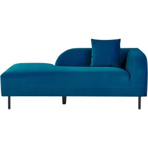 Chaise longue marineblauw fluweel tweezits rechtszijdig met sierkussens retro minimalistisch