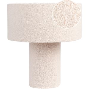 Tafellamp nachtkastje beige voet bouclé lampenkap drum vorm 40 cm moderne stijl woonkamer slaapkamer
