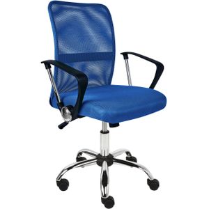 Bureaustoel blauw stof mesh computerstoel verstelbare zitting achteroverleunende rugleuning