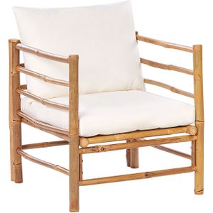 Tuinstoel fauteuil 1-zits wit bamboe polyester stoffen kussen zonder armleuning tuinstoel modulair tuinbank loungeset