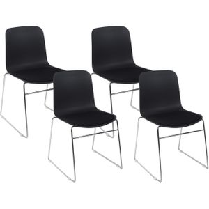 Set van 4 stoelen zwart stapelbaar plastic stalen poten vergaderstoelen modern hedendaags eetkamerstoelen
