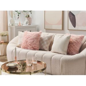 Moderne sierkussen kunstleer roze vierkant 45 x 45 cm hoes met rits vintage stijl Daisy