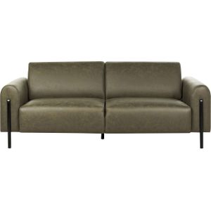 Bank donkergroen stof metalen poten 3-zitsbank kunstleer klassieke sofa verstelbare rugleuning woonkamer moderne stijl