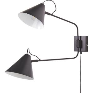 Wandlamp zwart staal 2 lampen lampenkappen verstelbaar met schakelaar modern industrieel woonkamer slaapkamer