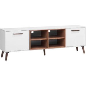 TV Meubel wit bruin spaanplaat rubberhout 60 x 180 x 40 cm modern woonkamer