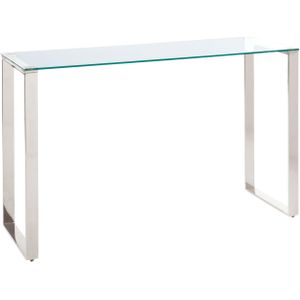 Sidetable transparant glazen tafelblad zilver roestvrij staal frame 75 x 40 cm glamour modern woonkamer slaapkamer