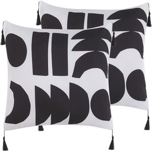 Set van 2 Sierkussens Wit Zwart Polyester Kussenhoes 45 x 45 cm Decoratieve Kussens Geometrisch Patroon
