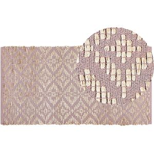 Vloerkleed tapijt roze en beige katoen jute 80 x 150 cm geometrisch patroon rustiek boho