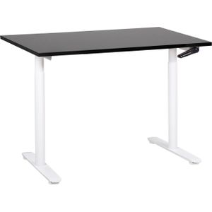 Handmatig verstelbaar staand bureau ronde poten 120 x 72 cm zwart blad wit stalen frame Destinas