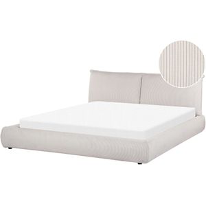 Tweepersoonsbed beige corduroy 180 x 200 cm lattenbodem dik gewatteerd hoofdbord voetenbord moderne stijl