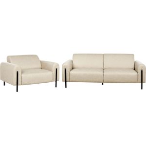 Woonkamer set beige stof metalen poten 3-zitsbank fauteuil kunstleer klassieke sofa verstelbare rugleuning woonkamer moderne stijl