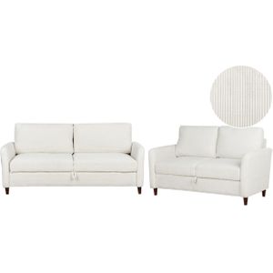 Gestoffeerde bankenset 2-zits en 3-zitsbank corduroy stof wit met opbergruimte bank dik gewatteerd moderne stijl woonkamer meubel