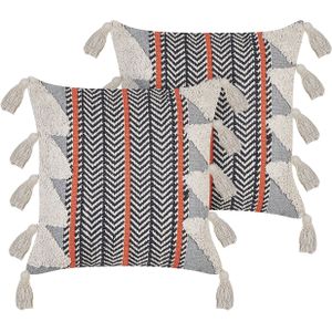 Bouvardia - Sierkussen set van 2 - Grijs - 45 x 45 cm - Katoen