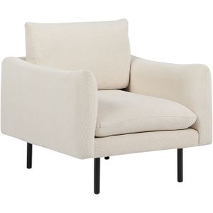 Fauteuil lichtbeige stof zwarte poten zetel stoel voor moderne retro stijl woonkamer