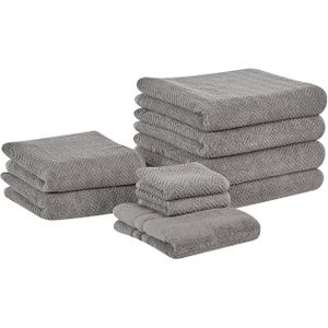 Set van 9 handdoeken Grijze badstof Katoen Chevronpatroon Textuur Badhanddoeken Gastendoekjes Handdoeken Badmat