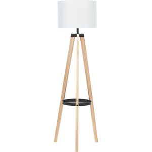 Tripod Floor Lamp White Linen Round Lampshade Light Wood Legs 148 cm Modern
