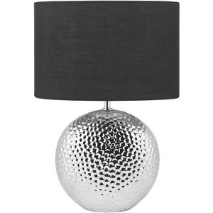 Tafellamp zilver keramiek 51 cm stoffen schaduw zwarte balvoet snoer met schakelaar modern glamoureus