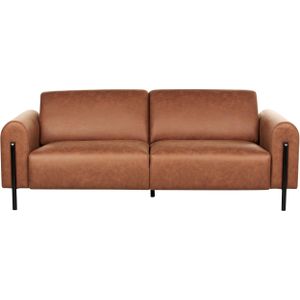 Bank goudbruin stof metalen poten 3-zitsbank kunstleer klassieke sofa verstelbare rugleuning woonkamer moderne stijl
