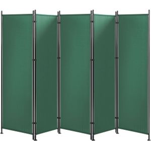 Kamerscherm groen polyester zwart frame 5 Panelen 270 x 170 cm decoratieve scheidingswand