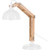 Bureaulamp hout verstelbare arm witte metalen lampenkap tafellamp