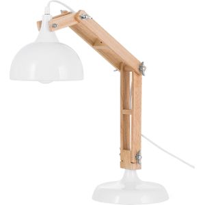 Bureaulamp hout verstelbare arm witte metalen lampenkap tafellamp