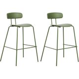 Set van 2 barkrukken groen plastic zittingen met metalen poten aanrecht hoogte eetkamer keuken