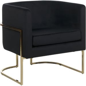 Fauteuil zwart fluweel gouden metalen frame ronde rugleuning glamour stijl woonkamer slaapkamer