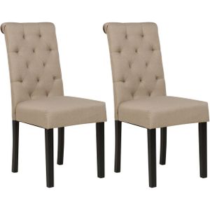 Eetkamerstoelen set van 2 stoelen taupe stof glamour modern ontwerp zwarte houten poten gestoffeerd