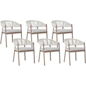 Set van 6 tuinstoelen lichthout aluminium frame stapelbaar tuin terras balkon moderne stijl