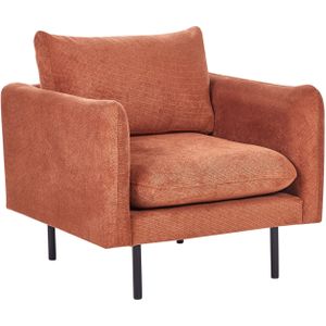 Fauteuil goudbruin polyester stof zwarte poten moderne retro stijl woonkamer zetel