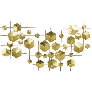 Wanddecoratie Goud Ijzer Metaal Sculptuur Geometrische Muur Kunst Cubes Glam Modern Accessoire