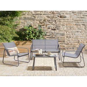 Industriële tuinbank set metalen loungeset 4-zits met tafel grijs Barrea