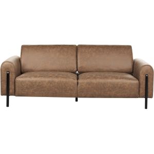 Bank bruin stof metalen poten 3-zitsbank kunstleer klassieke sofa verstelbare rugleuning woonkamer moderne stijl