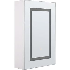 Spiegelkast wit/zilver glas multiplex MDF met LED-verlichting soft-close 2 planken 40 x 60 cm modern
