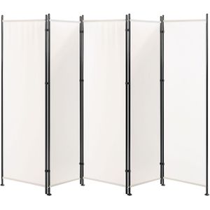Kamerscherm wit polyester zwart frame 5 Panelen 270 x 170 cm decoratieve scheidingswand