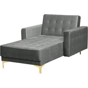 Chaise longue grijs fluweel getuft gouden metalen poten verstelbare rugleuning