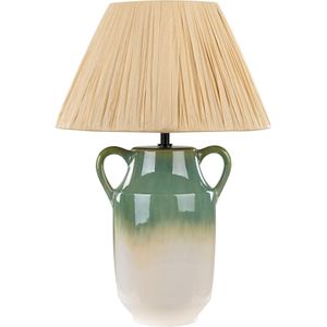 Tafellamp groen met wit keramiek 53 cm natuurlijke papieren lampenkap nachtlamp woonkamer slaapkamer verlichting
