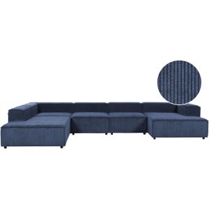 Modulaire rechtszijdige hoekbank blauw corduroy 5-zitsbank hoekbank met zwarte poten modern woonkamer