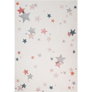 Vloerkleed wit met meerkleurig sterren patroon katoen 140 x 200 cm laagpolig voor kinderkamer speelkamer
