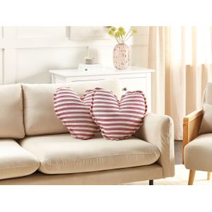 Set van 2 moderne decoratieve kussens sierkussens 45 x 45 cm harten afneembare hoezen wit rood Rubia