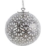 Plafondlamp zilver metaal 90 cm hanglamp bloemen kap kristallen oriëntaals boho glamoureus