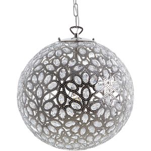 Plafondlamp zilver metaal 90 cm hanglamp bloemen kap kristallen oriëntaals boho glamoureus