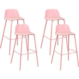 Set van 4 barkrukken roze plastic zitting metalen poten 90 cm synthetisch keuken bar stoel modern